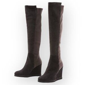 Stuart Weitzman 50/50 Brown Suede Demiswoon Wedge OTK Boots 8